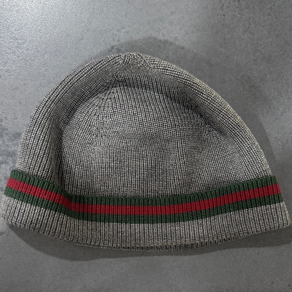 Gucci Gray Knit Hat with Red and Green Accents - Picture 1 of 4